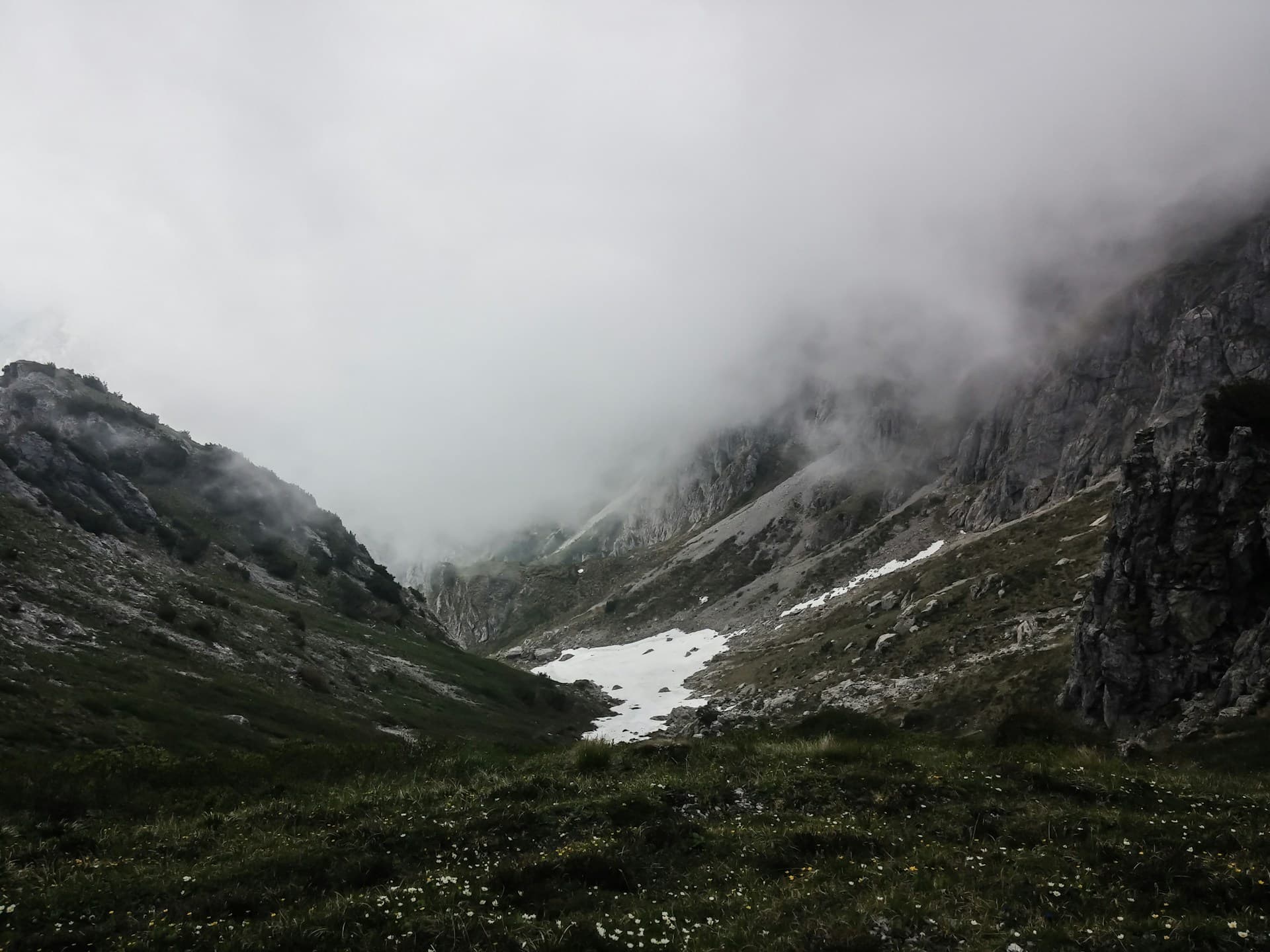 Foggy mountain base